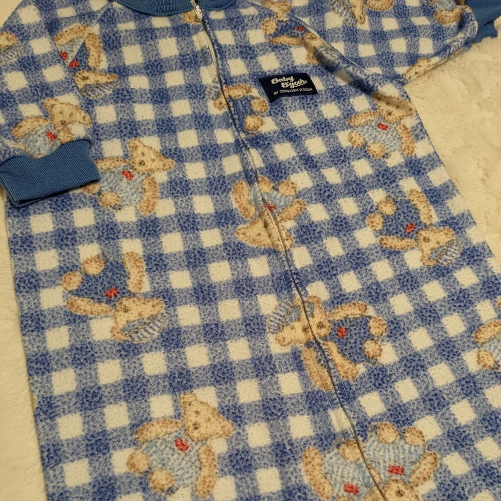 Vintage OshKosh Long-sleeved Zip-up Sleep Sack Plaid with Bears - RARE